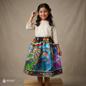 Mexican Girls Skirt – Traditional Polyester Folklore Skirt with Elastic Waist